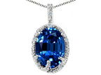 Tommaso Design™ Oval 10x8mm Created Blue Sapphire Pendant Necklace