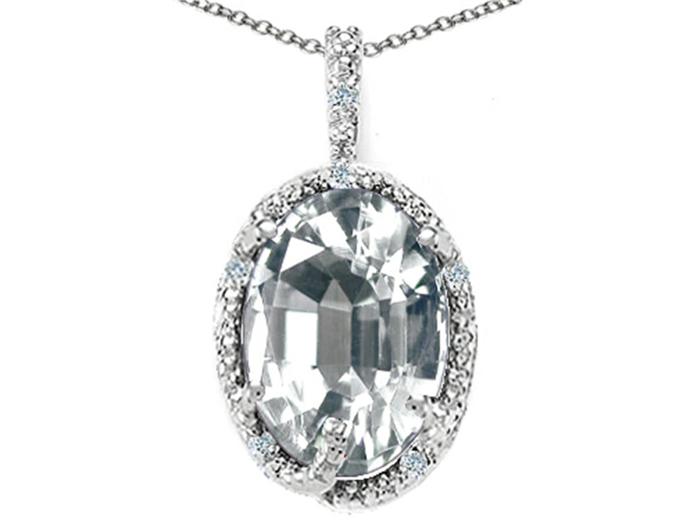 Tommaso Design™ Oval 10x8mm Genuine White Topaz Pendant Necklace
