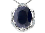 Tommaso Design™ Oval 12x10mm Genuine Black Sapphire Pendant Necklace