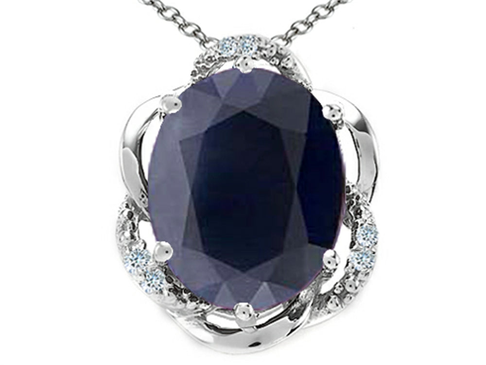 Tommaso Design™ Oval 12x10mm Genuine Black Sapphire Pendant Necklace