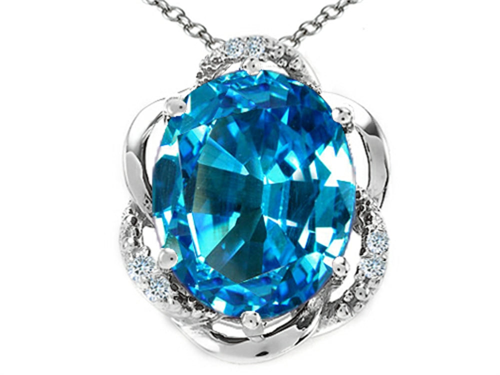 Tommaso Design™ Oval 12x10mm Genuine Blue Topaz Pendant Necklace