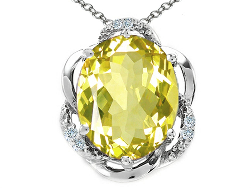 Tommaso Design™ Oval 12x10mm Genuine Lemon Quartz Pendant Necklace