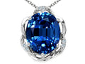 Tommaso Design™ Oval 12x10mm Created Blue Sapphire Pendant Necklace
