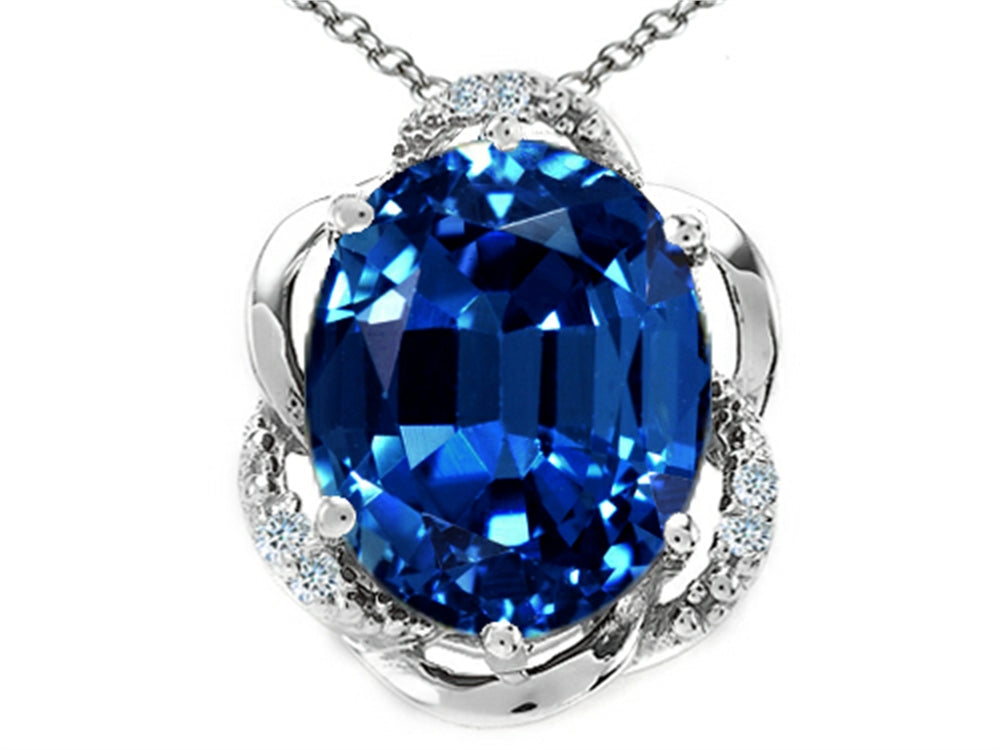 Tommaso Design™ Oval 12x10mm Created Blue Sapphire Pendant Necklace