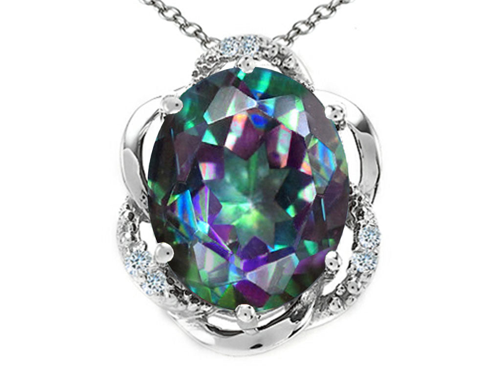 Tommaso Design™ Oval 12x10mm Rainbow Mystic Topaz Pendant Necklace