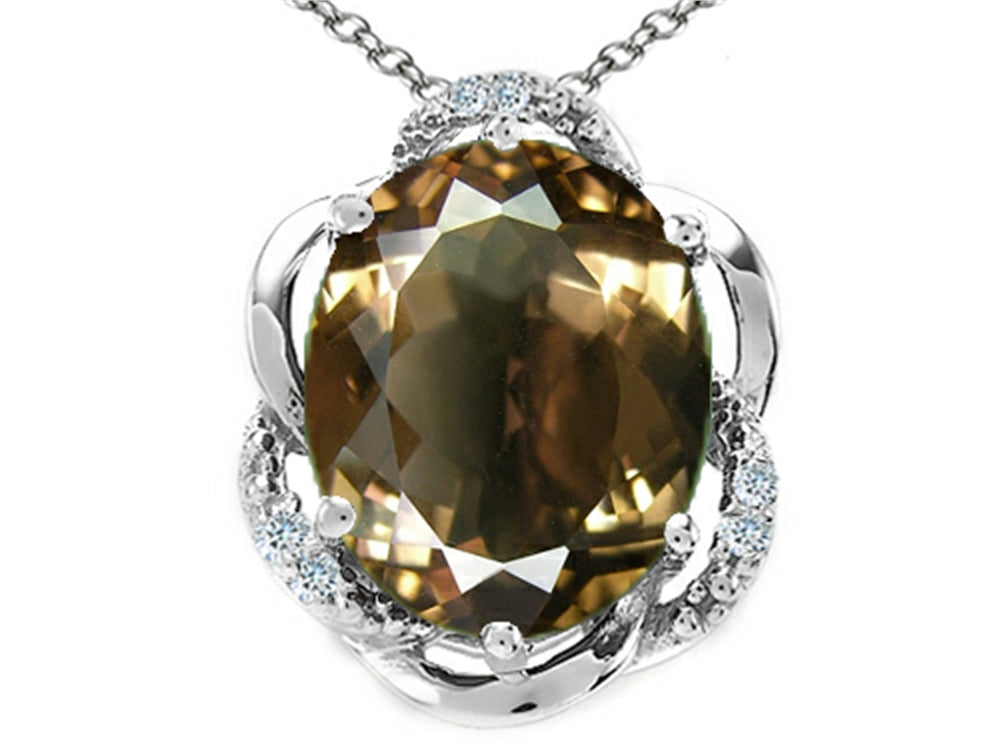 Tommaso Design™ Oval 12x10mm Genuine Smoky Quartz Pendant Necklace