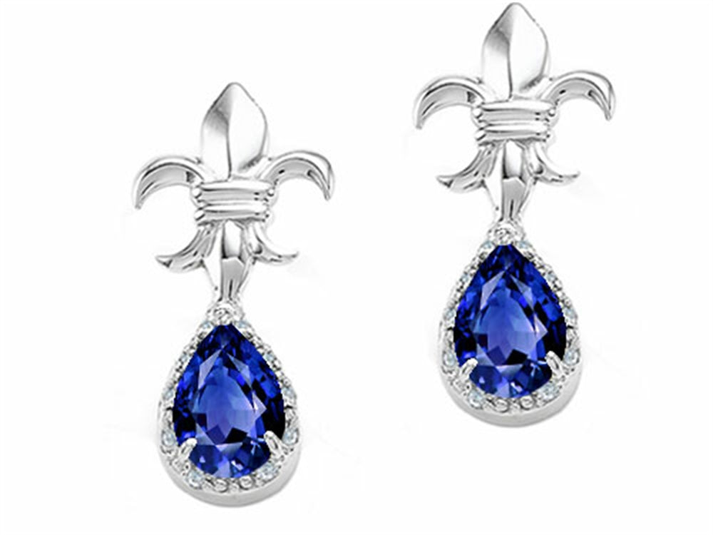 Tommaso Design™ Pear Shape 7x5mm Created Blue Sapphire Earrings