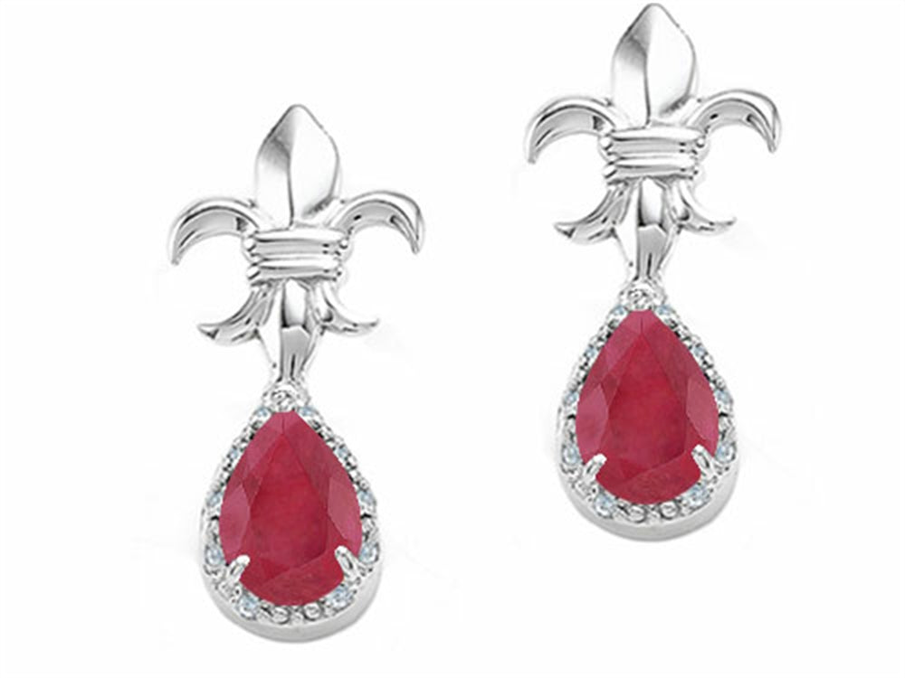 Tommaso Design™ Genuine Pear Shape Ruby and Diamond Earrings