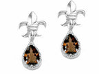 Tommaso Design™ Pear Shape 7x5mm Genuine Smoky Quartz Fluer De Lis Earrings