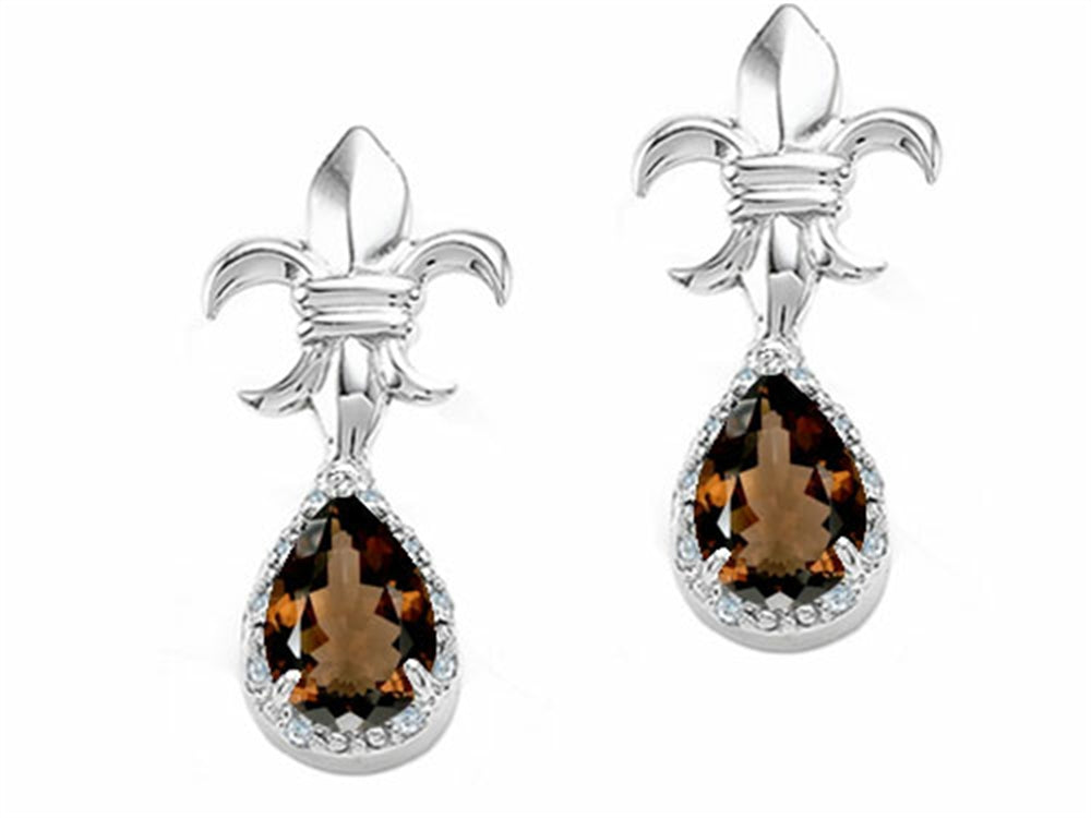 Tommaso Design™ Pear Shape 7x5mm Genuine Smoky Quartz Fluer De Lis Earrings