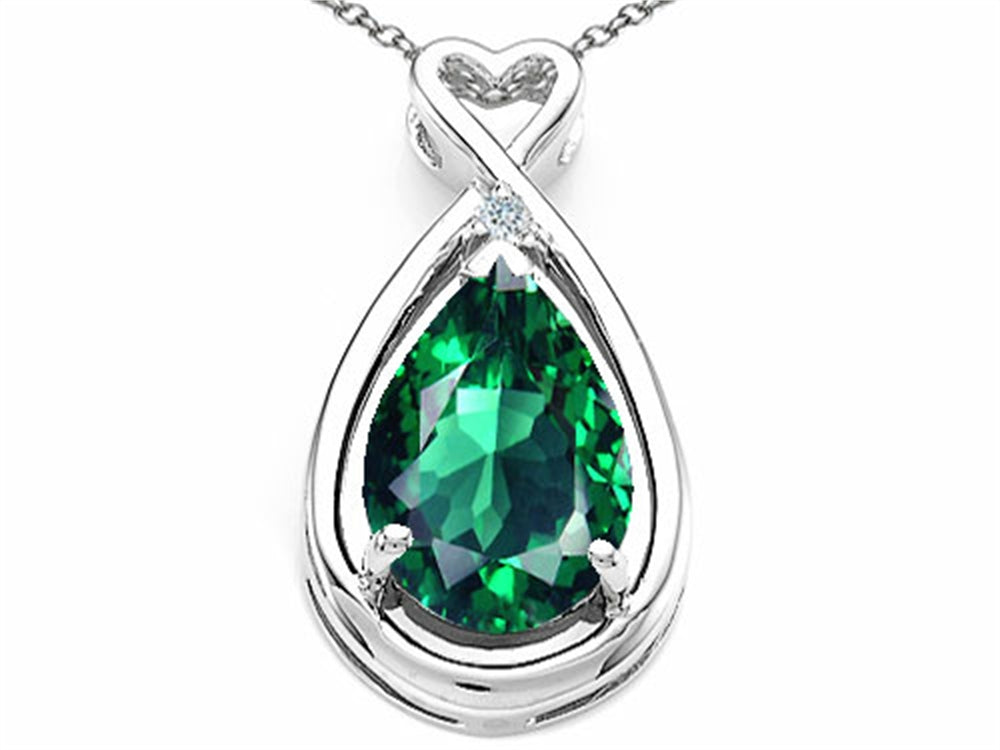 Tommaso Design™ Pear Shape 11x8mm Simulated Emerald Pendant Necklace