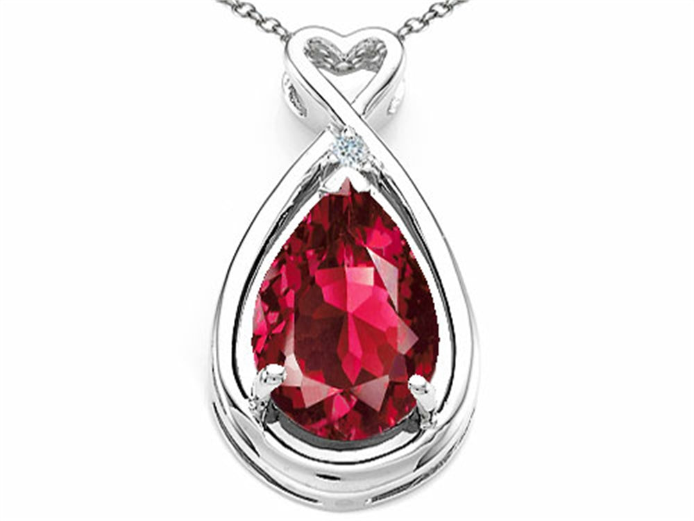 Tommaso Design™ Pear Shape 11x8mm Created Ruby Pendant Necklace