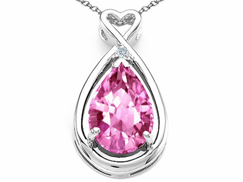 Tommaso Design™ Pear Shape 11x8mm Simulated Pink Tourmaline Pendant Necklace