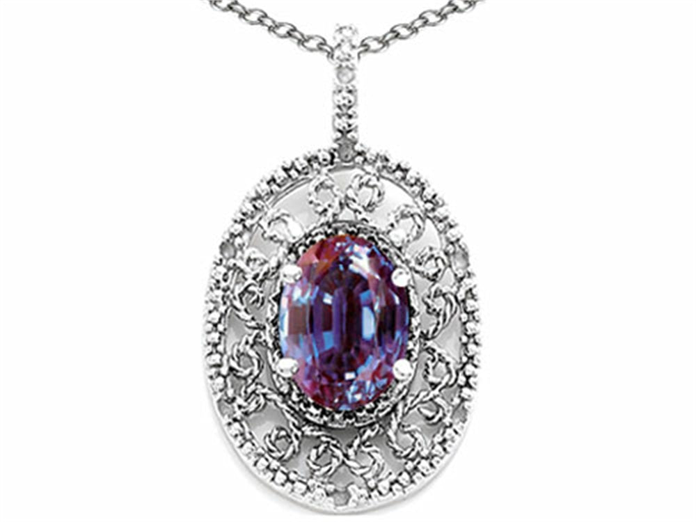 Tommaso Design™ Oval 9x7mm Simulated Alexandrite Filigree Pendant Necklace