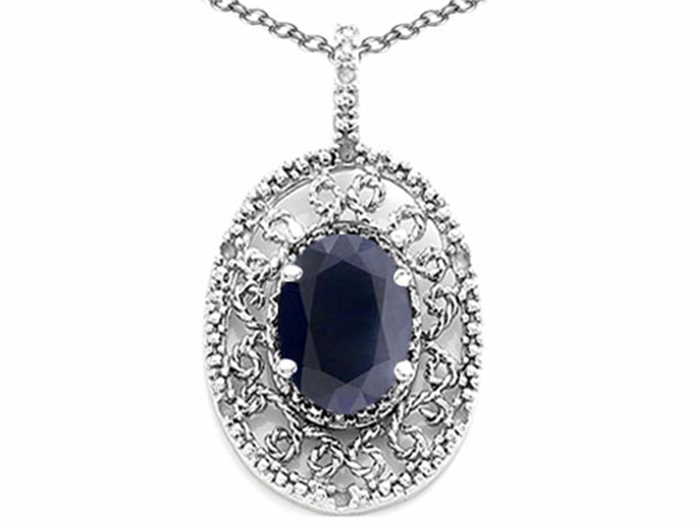 Tommaso Design™ Oval 9x7mm Genuine Black Sapphire Filigree Pendant Necklace