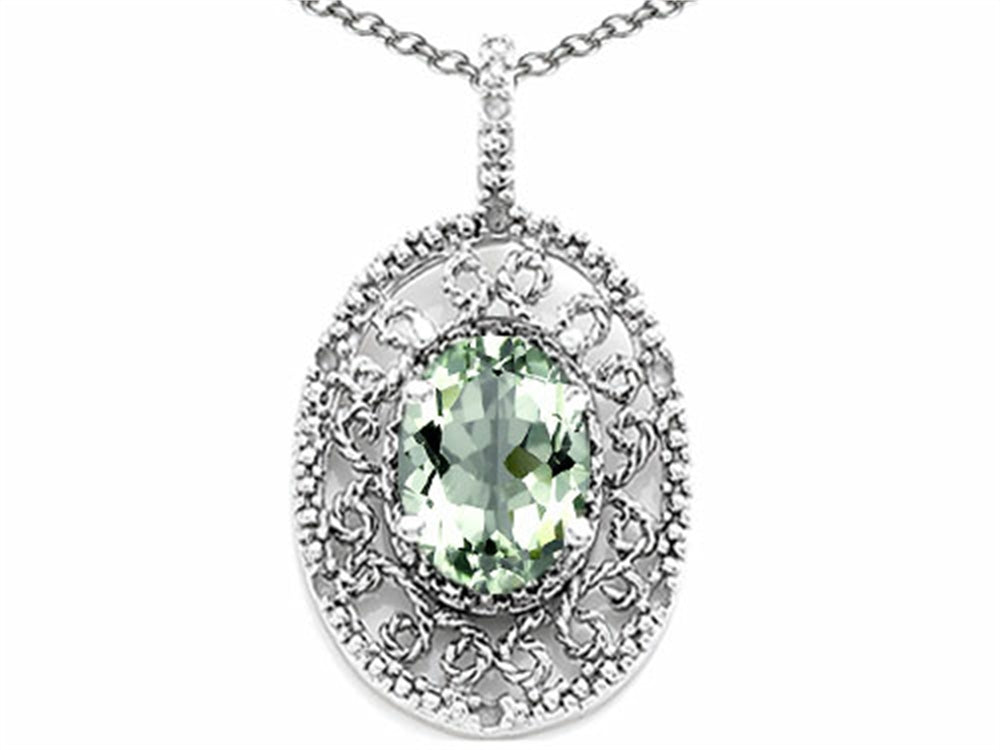 Tommaso Design™ Oval 9x7mm Green Amethyst Filigree Pendant Necklace