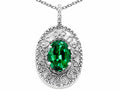Tommaso Design™ Oval 9x7mm Simulated Emerald Filigree Pendant Necklace