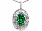 Tommaso Design™ Oval 9x7mm Simulated Emerald Filigree Pendant Necklace