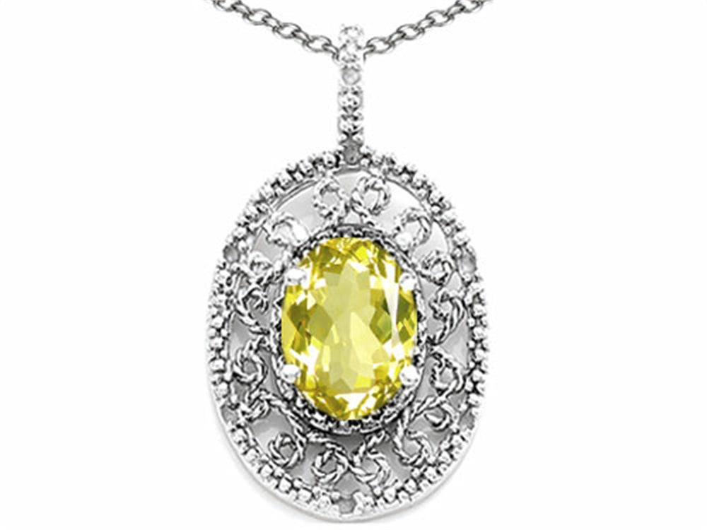 Tommaso Design™ Oval 9x7mm Genuine Lemon Quartz Filigree Pendant Necklace