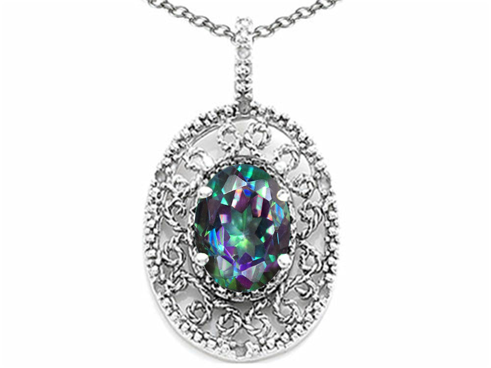 Tommaso Design™ Oval 9x7mm Rainbow Mystic Topaz Filigree Pendant Necklace
