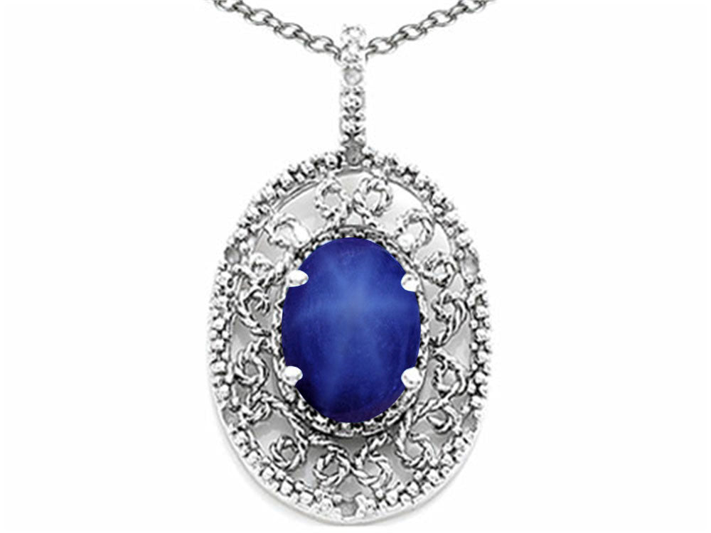 Tommaso Design™ Oval 9x7mm Created Star Sapphire Filigree Pendant Necklace