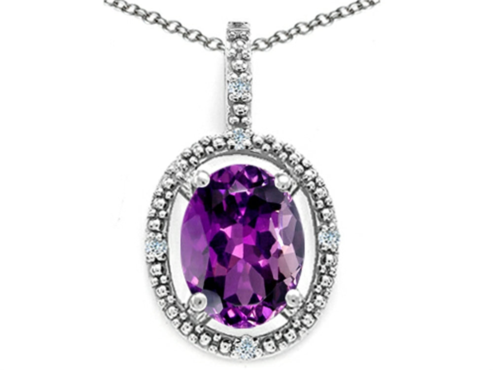 Tommaso Design™ Oval 9x7mm Genuine Amethyst Pendant Necklace