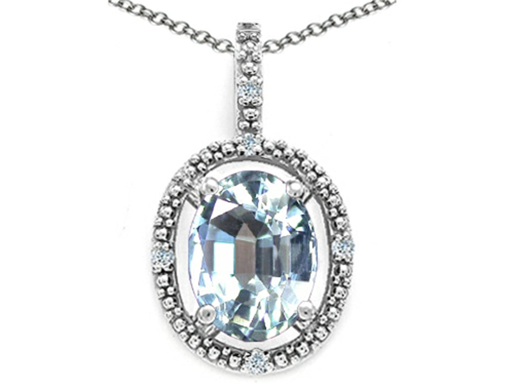 Tommaso Design™ Oval 9x7mm Genuine Aquamarine Pendant Necklace