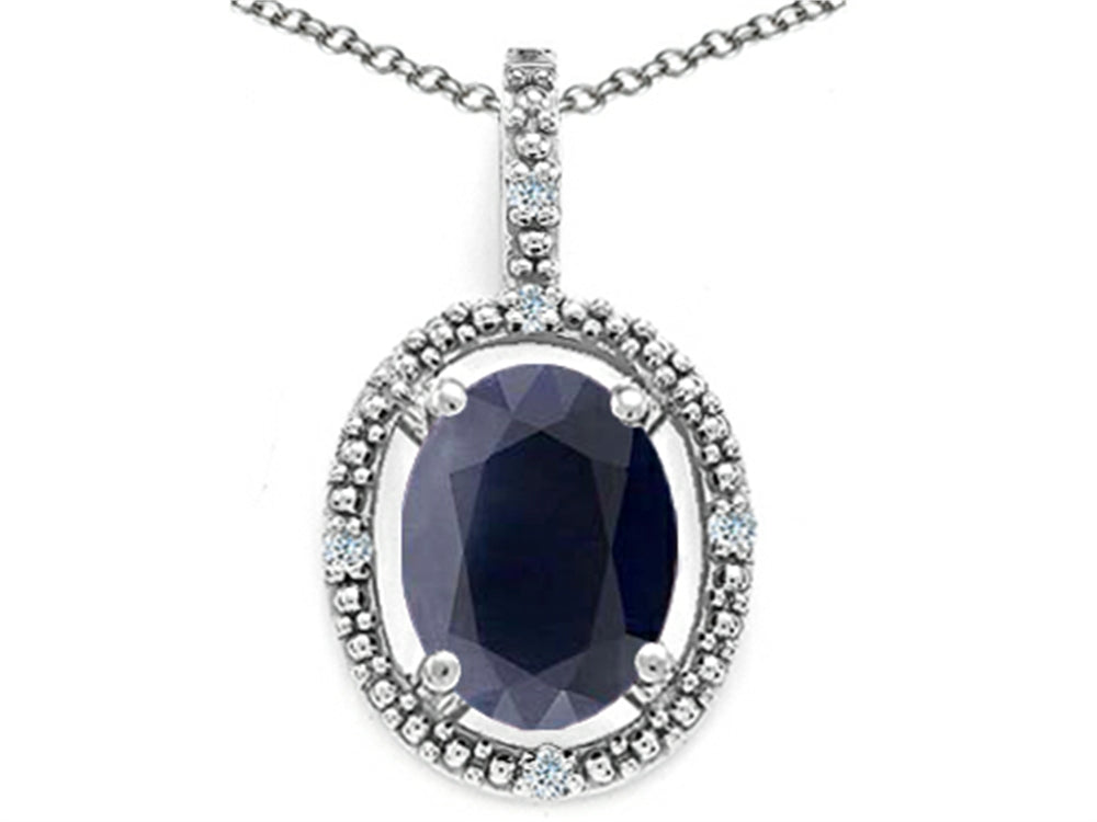 Tommaso Design™ Oval 9x7mm Genuine Black Sapphire Pendant Necklace