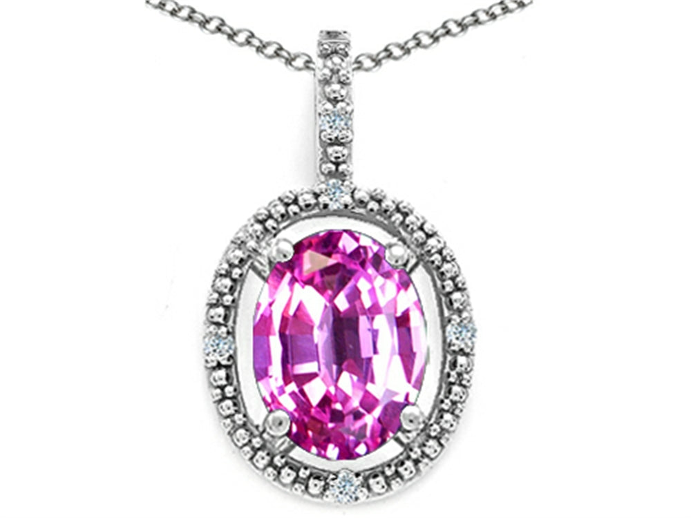 Tommaso Design™ Oval 9x7mm Created Pink Sapphire Pendant Necklace