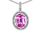 Tommaso Design™ Oval 9x7mm Created Pink Sapphire Pendant Necklace