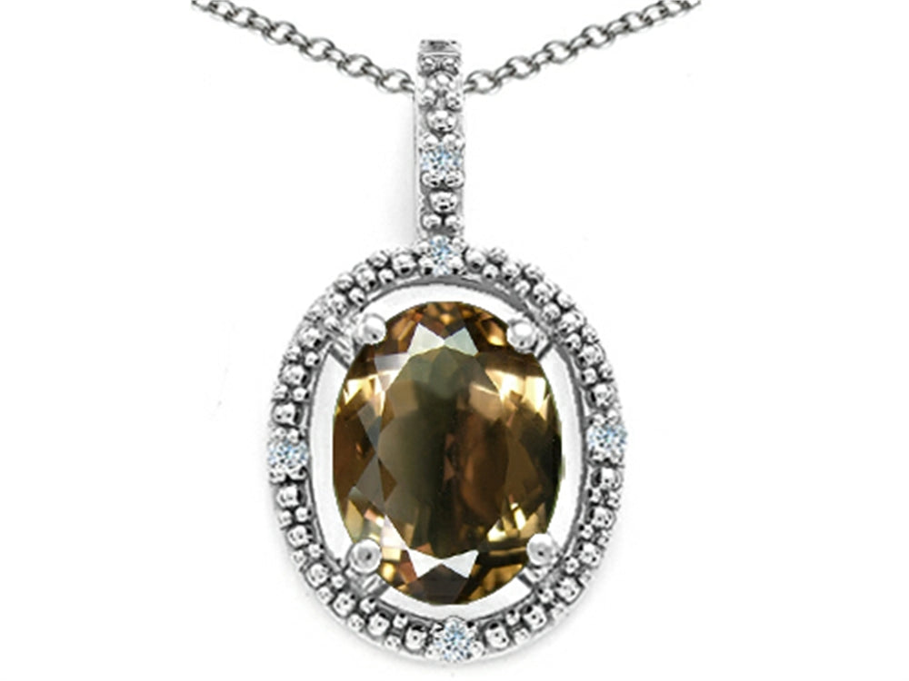 Tommaso Design™ Oval 9x7mm Genuine Smoky Quartz Pendant Necklace