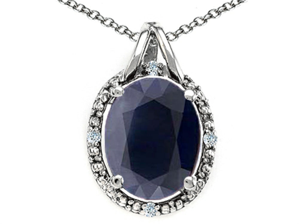 Tommaso Design™ Oval 10x8mm Genuine Black Sapphire Pendant Necklace