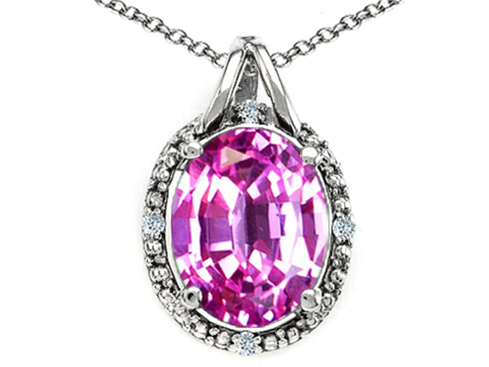 Tommaso Design™ Oval 10x8mm Created Pink Sapphire Pendant Necklace