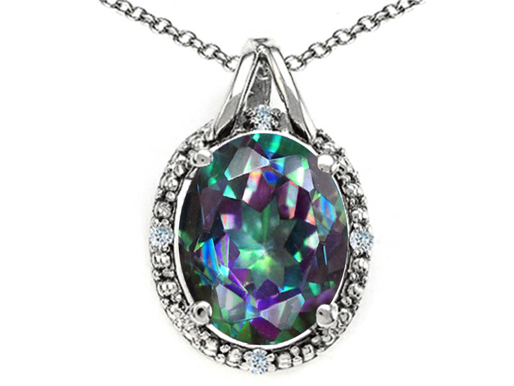 Tommaso Design™ Oval 10x8mm Mystic Rainbow Topaz Pendant Necklace