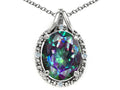 Tommaso Design™ Oval 10x8mm Mystic Rainbow Topaz Pendant Necklace