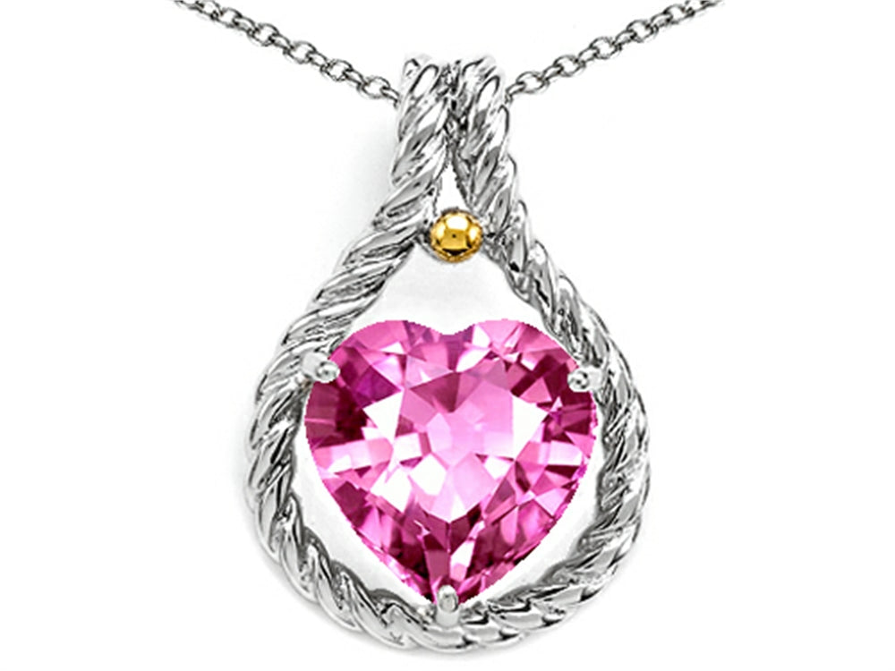 Simulated Heart Shape 10mm Pink Topaz Pendant Necklace