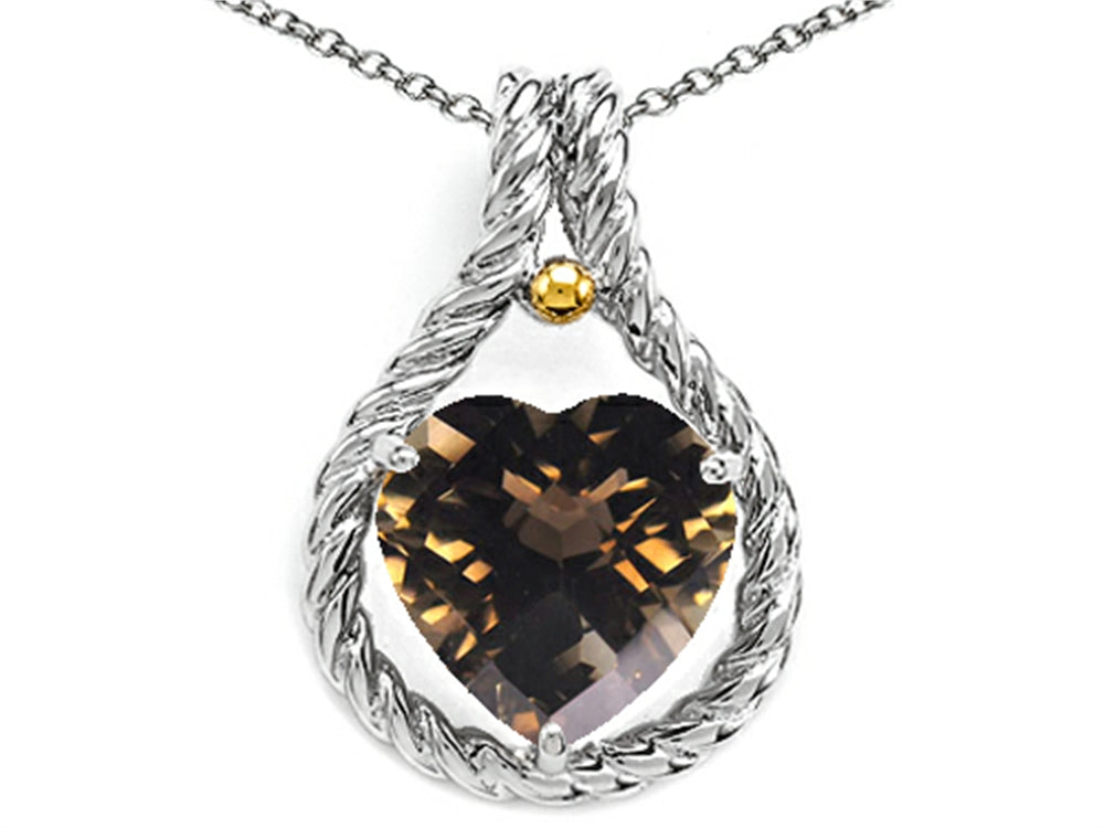 Genuine Heart Shape 10mm Smoky Quartz Pendant Necklace