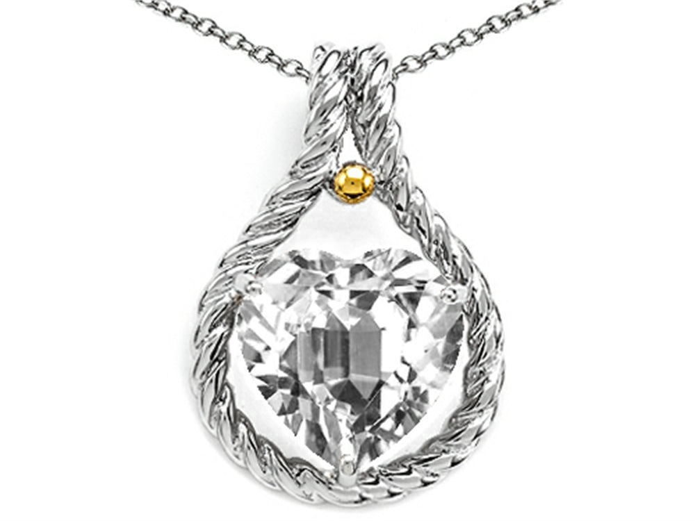 Genuine Heart Shape 10mm White Topaz Pendant Necklace