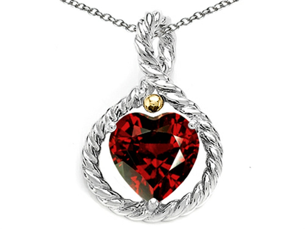 Genuine Heart Shape 10mm Garnet Pendant Necklace