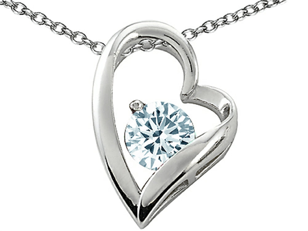Star K™ 7mm Genuine Round Aquamarine Heart Pendant Necklace