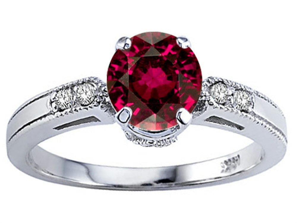 Tommaso Design  Genuine Blazing Ruby Red Topaz and Diamond Engagement Ring