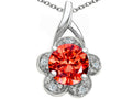 Tommaso Design™ Flower Pendant Necklace with Round 7mm Simulated Orange Mexican Fire Opal
