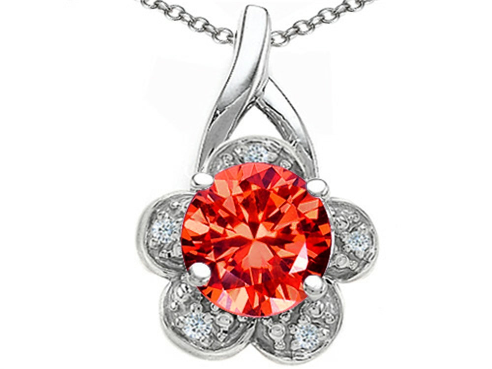 Tommaso Design™ Flower Pendant Necklace with Round 7mm Simulated Orange Mexican Fire Opal