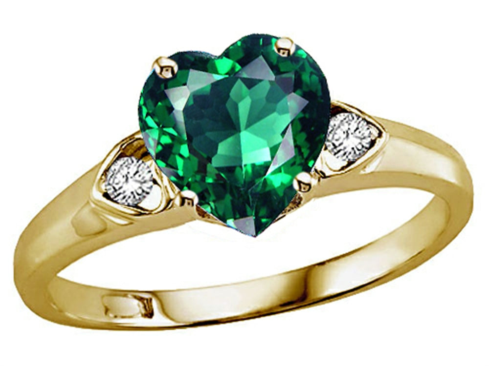 Tommaso Design Heart Shape 8mm Simulated Emerald Ring