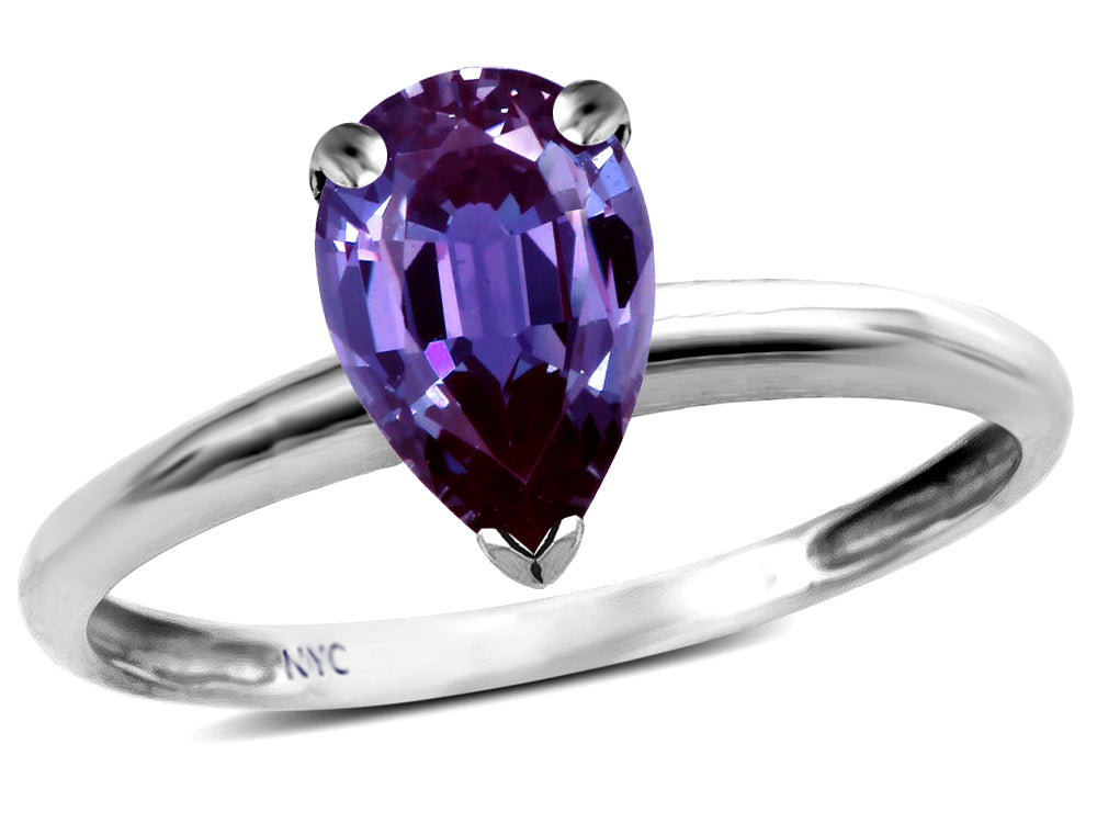 Star K  Classic V prong Solitaire 8x6 Pear Shape Simulated Alexandrite Engagement Promise Ring