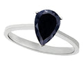 Tommaso Design Genuine Black Sapphire Pear Shape 8x6mm Solitaire Engagement Ring