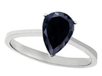 Tommaso Design Genuine Black Sapphire Pear Shape 8x6mm Solitaire Engagement Ring