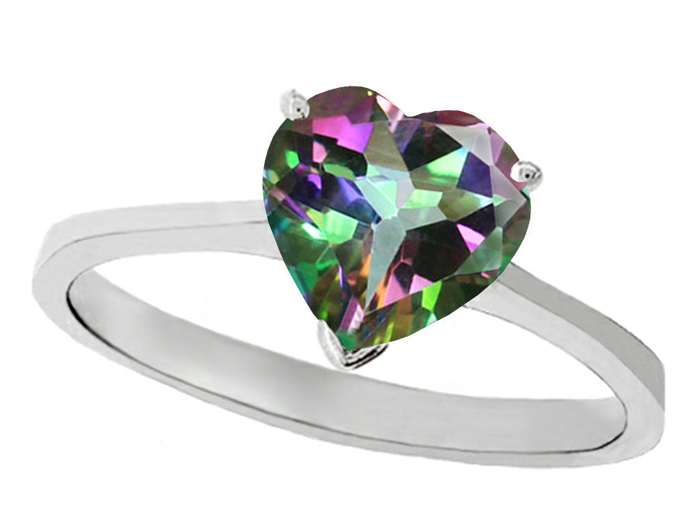 Tommaso Design Heart Shape 8mm Rainbow Mystic Topaz Solitaire Engagement Ring