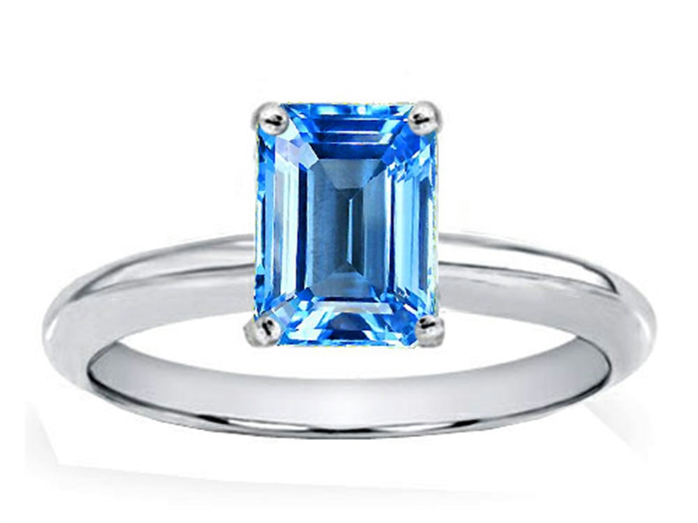 Tommaso Design Emerald Cut 8x6mm Genuine Blue Topaz Ring