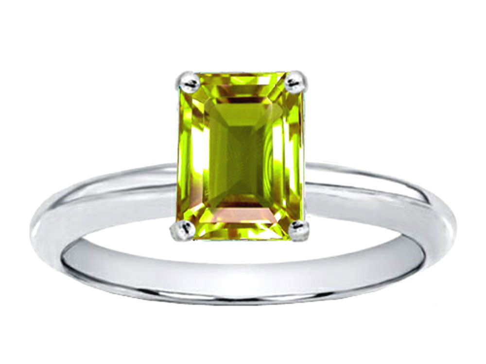 Tommaso Design Genuine Peridot Emerald Cut 8x6mm Engagement Ring